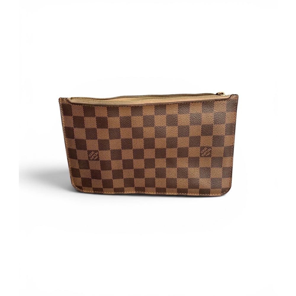 Louis Vuitton Damier Ebene Neverfull Pouch Wristlet Brown Canvas Clutch
